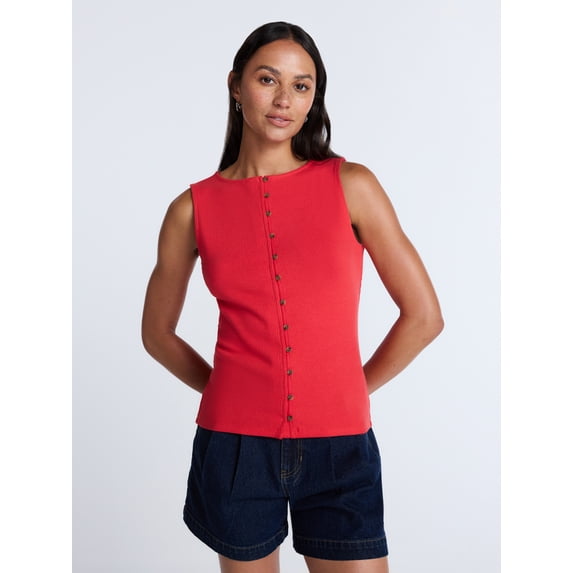 Time and Tru Women's Button Front Tank Top, Size XS-XXXL