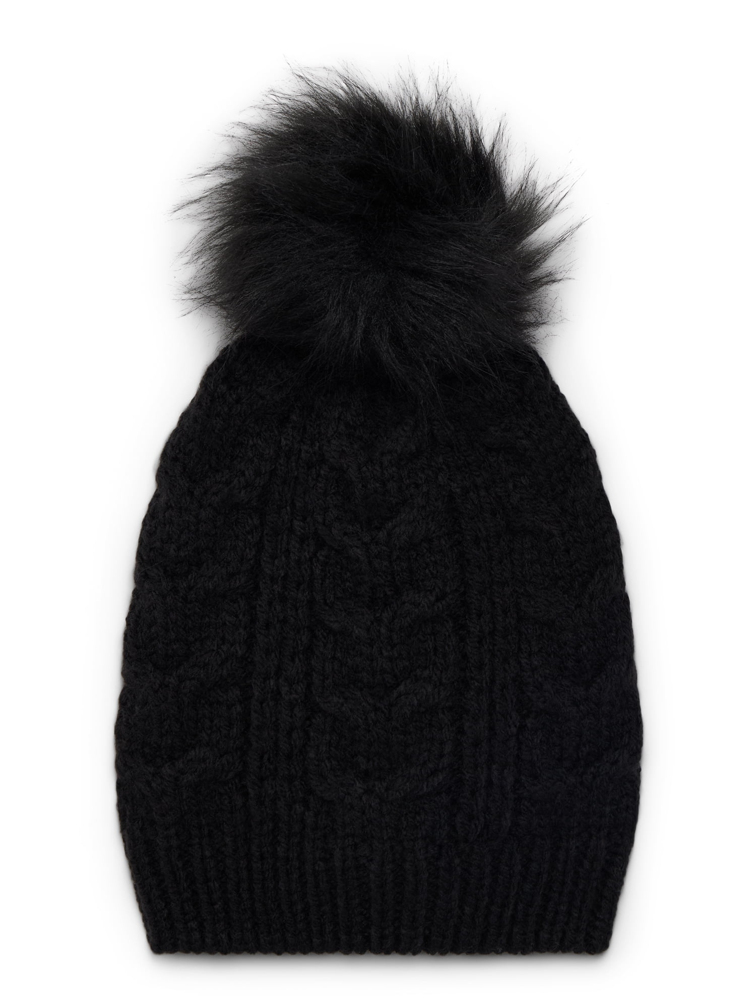 Time and Tru Women's Cable Pom Beanie, One Size Fits Most, Black Soot
