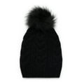 thumbnail image 1 of Time and Tru Women's Cable Pom Beanie, One Size Fits Most, Black Soot, 1 of 2