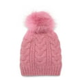 thumbnail image 1 of Time and Tru Women's Cable Pom Beanie, One Size Fits Most, Pink Pottery Heather, 1 of 3