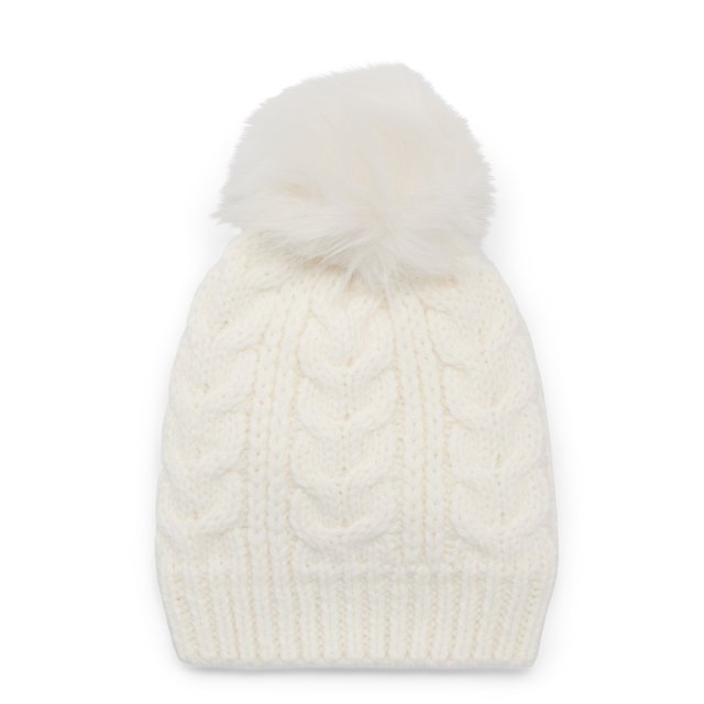 Time and Tru Women's Cable Pom Beanie, One Size Fits Most, Winter White
