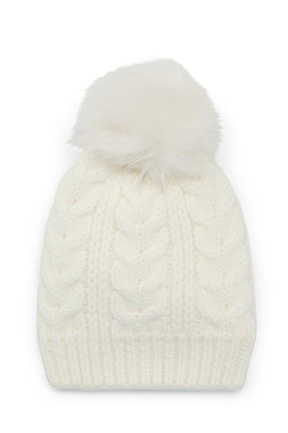 Women's Cable Pom Beanie, One Size Fits Most, Winter White