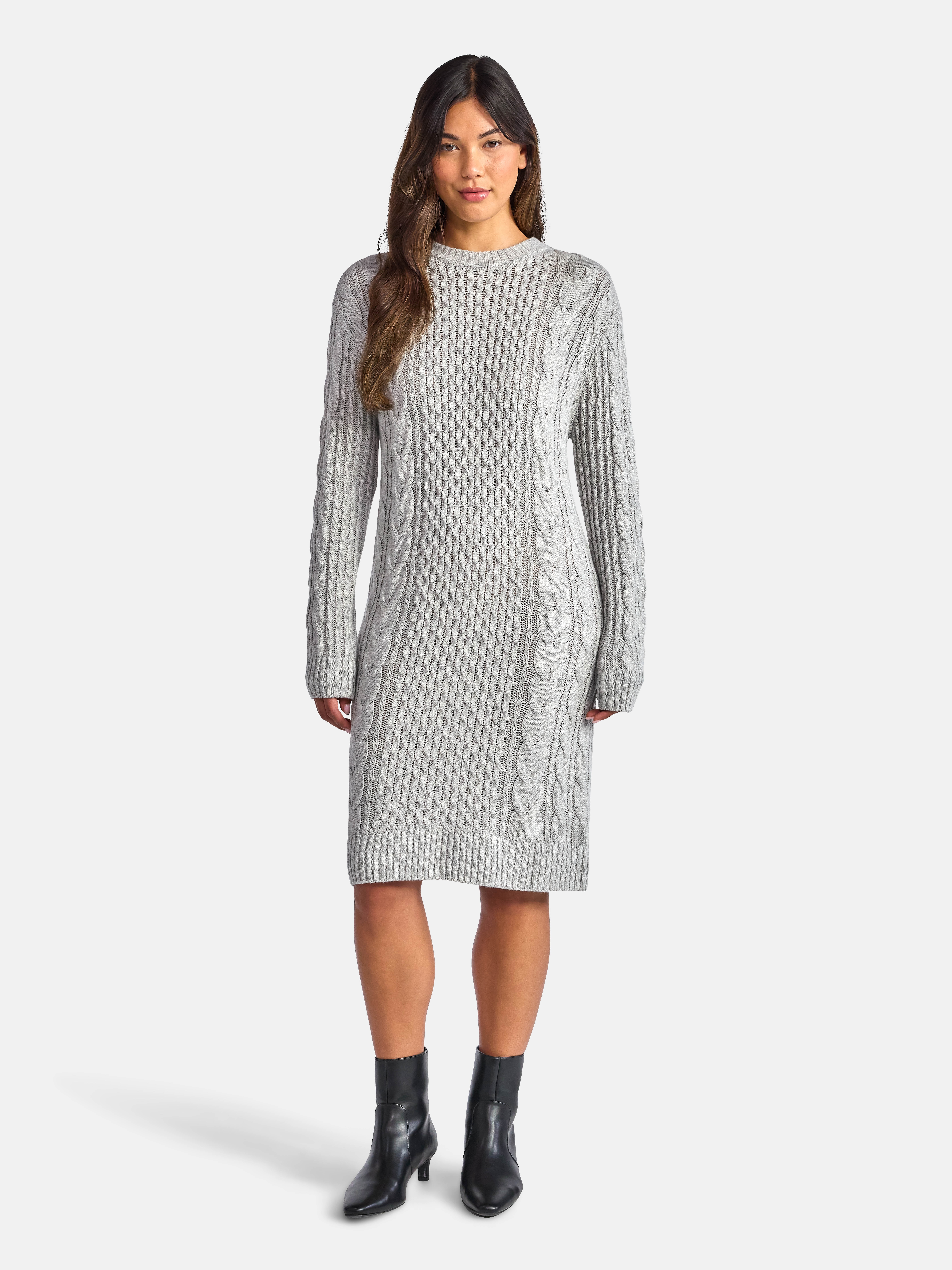 Time and Tru Women's Cable Knit Sweater Dress, Sizes XS-XXL