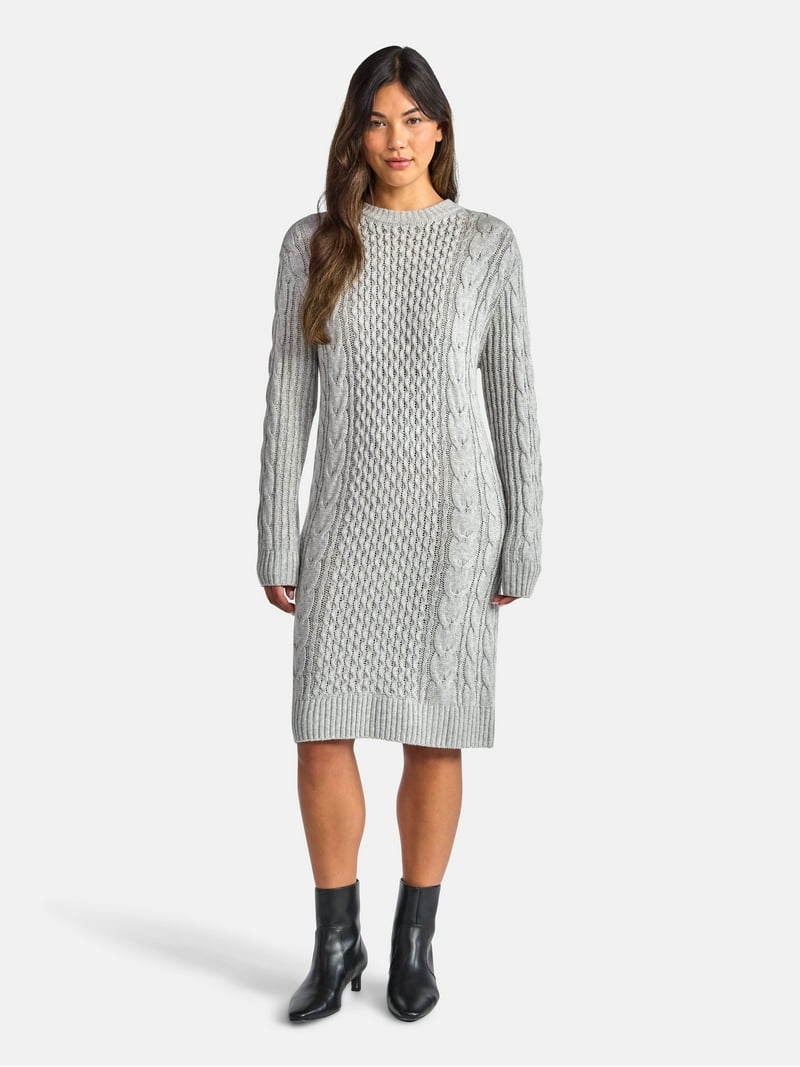 Time and Tru Women's Cable Knit Sweater Dress, Sizes XS-XXL