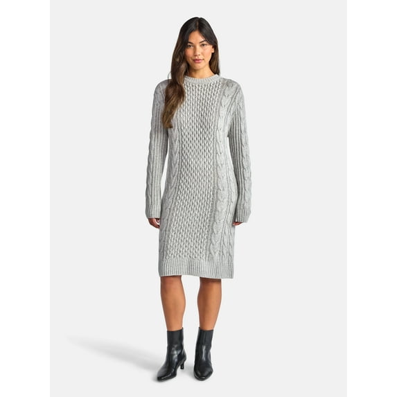 Time and Tru Women's Cable Knit Sweater Dress, Sizes XS-XXL