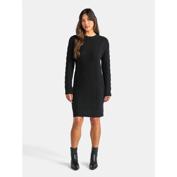Time and Tru Women's Cable Knit Sweater Dress, Sizes XS-XXL