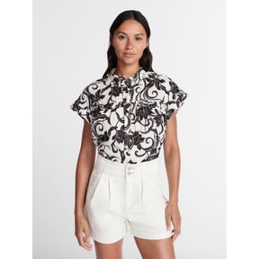 Time and Tru Women's Camp Shirt with Short Sleeves, Sizes XS-XXXL