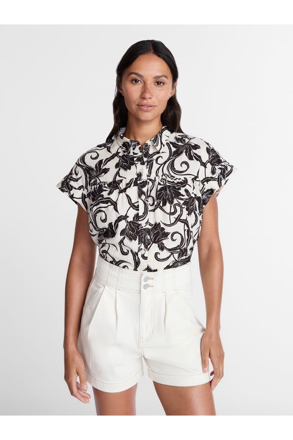 Women's Camp Shirt with Short Sleeves, Sizes XS-XXXL