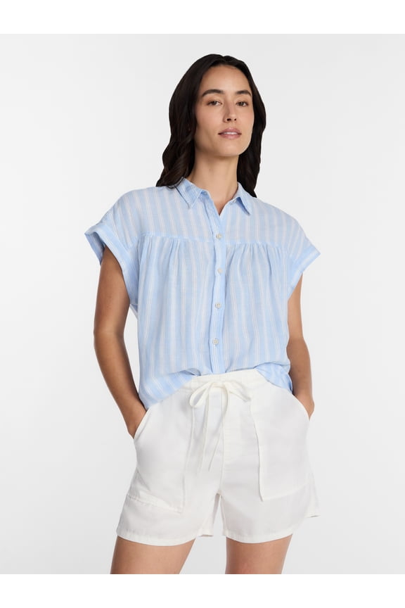 Women's Camp Shirt with Short Sleeves, Sizes XS-XXXL