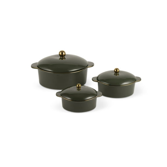 Thyme & Table 3-Piece Ceramic Casserole Set – Moss Green