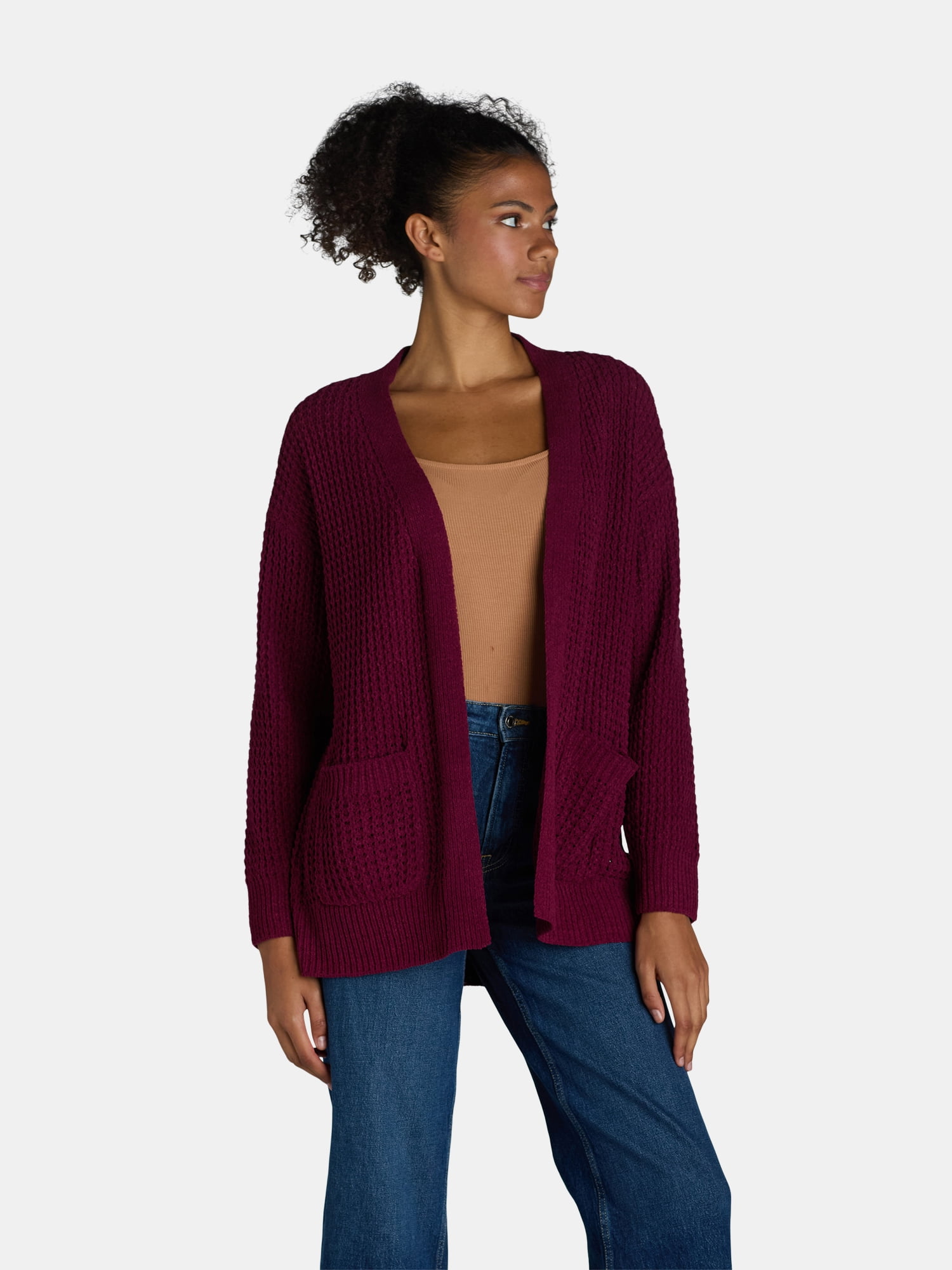 Time and True Women s Open Front Chenille Cardigan Sweater Midweight Sizes XS XXXL Walmart