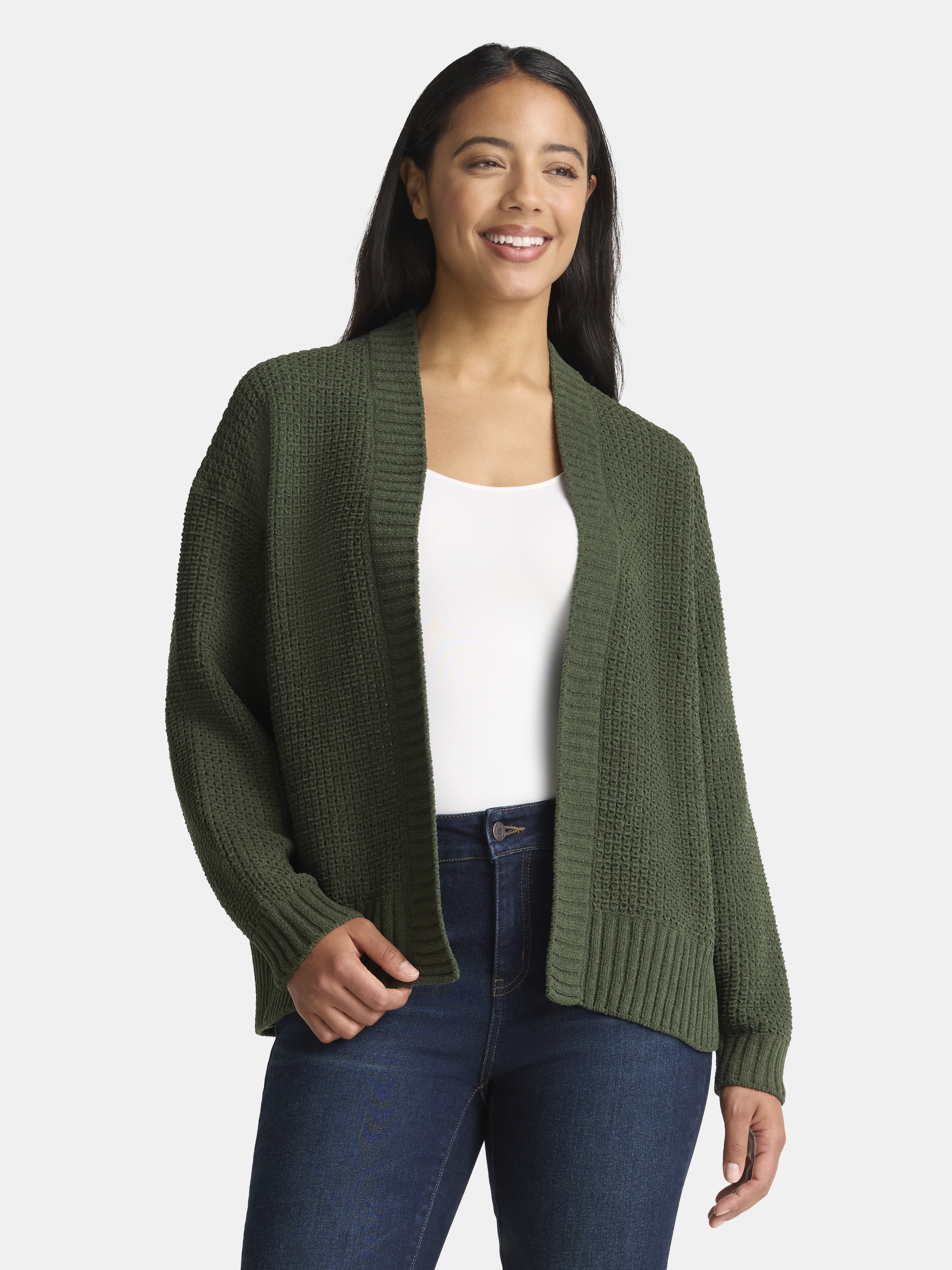 Time and Tru Women's Chenille Cardigan Sweater, Midweight, Sizes XS-XXXL