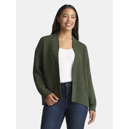Time and Tru Women's Chenille Cardigan Sweater, Midweight, Sizes XS-XXXL