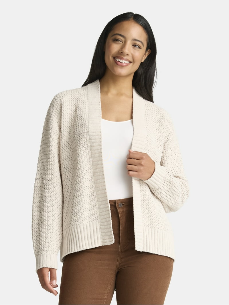 Time and Tru Women's Chenille Cardigan Sweater, Midweight