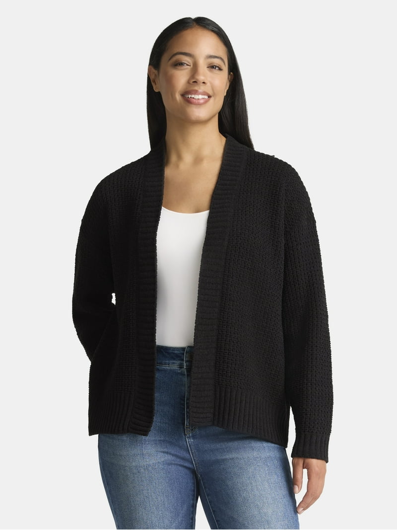 Time and Tru Women's Chenille Cardigan Sweater, Midweight, Sizes