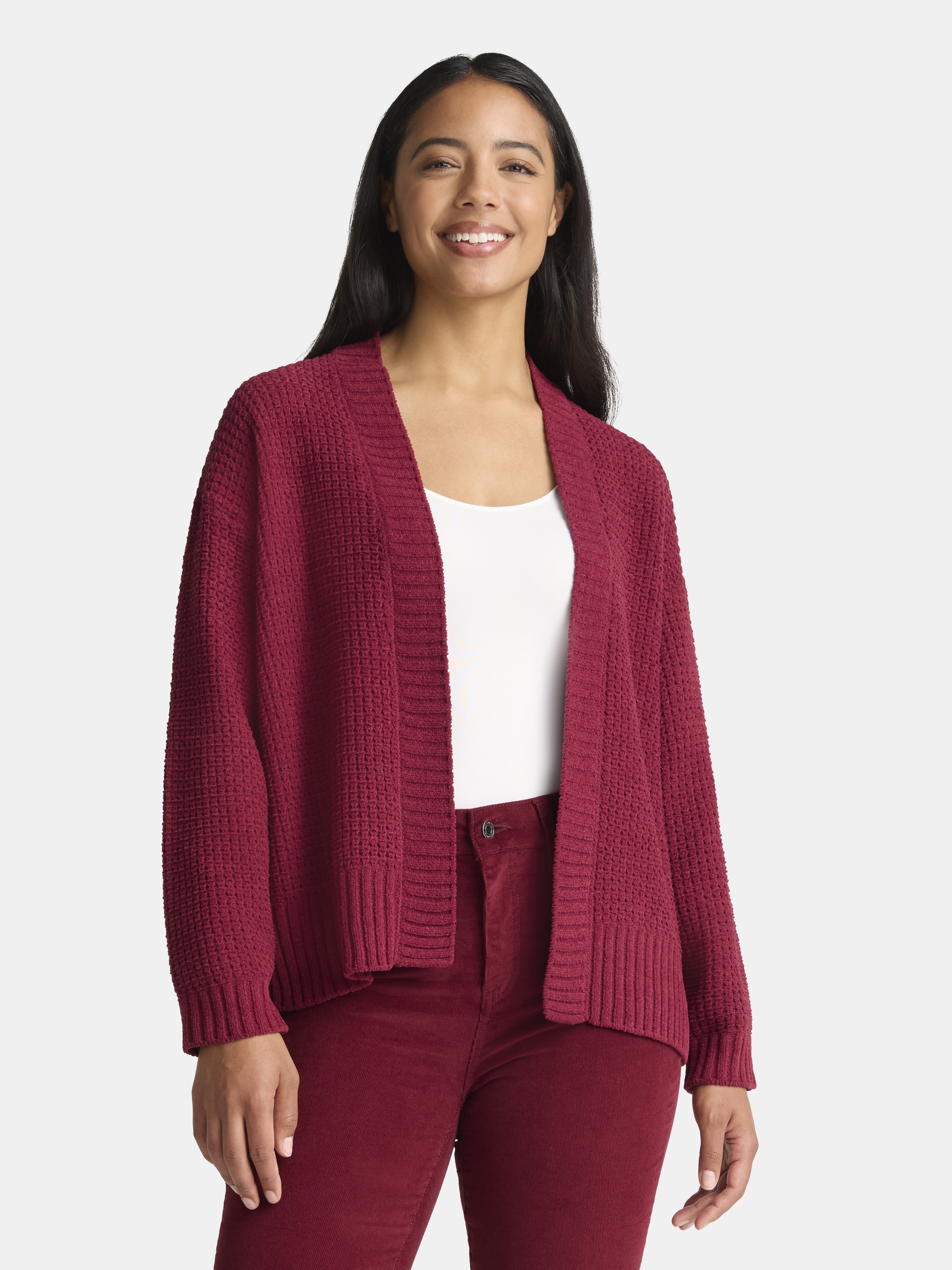 Time and Tru Women's Chenille Cardigan Sweater, Midweight, Sizes XS-XXXL