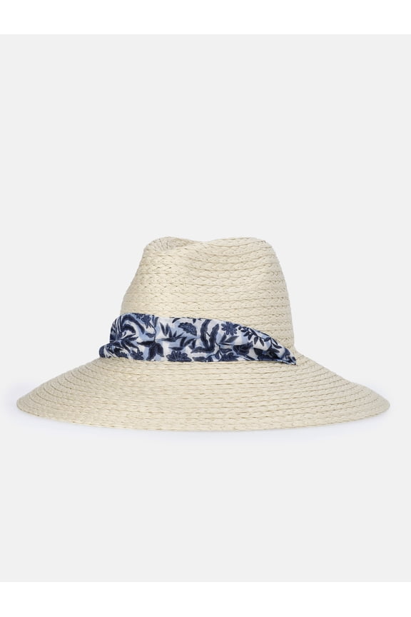 Women's Panama Hat with Scarf, Natural