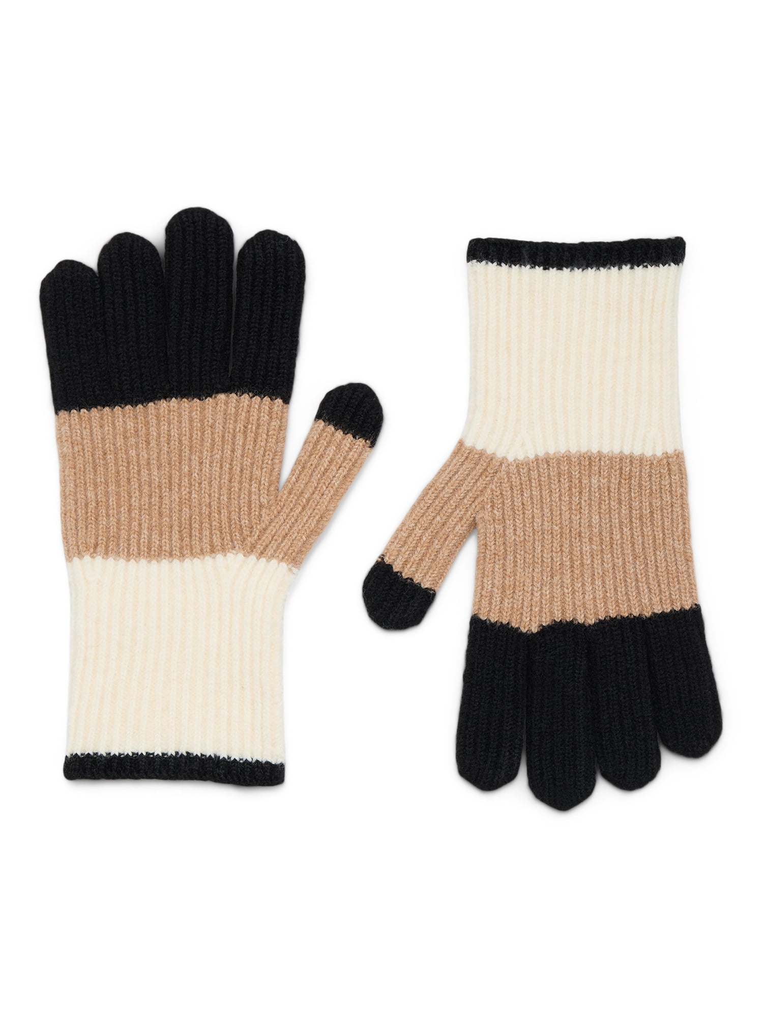 Time and Tru Women's Colorblock Gloves, One Size, White/Tan