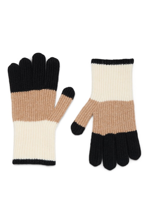 Women's Colorblock Gloves, One Size, White/Tan