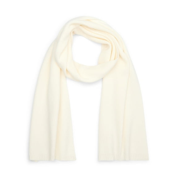 Time and Tru Women's Knit Scarf with Ribbed Trim, Winter White