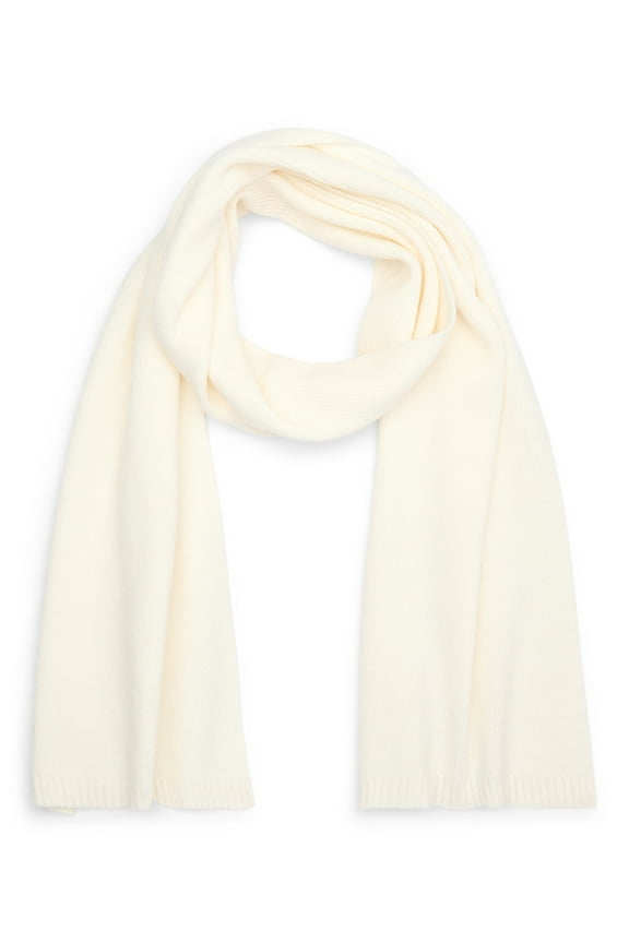 Women's Knit Scarf with Ribbed Trim, Winter White