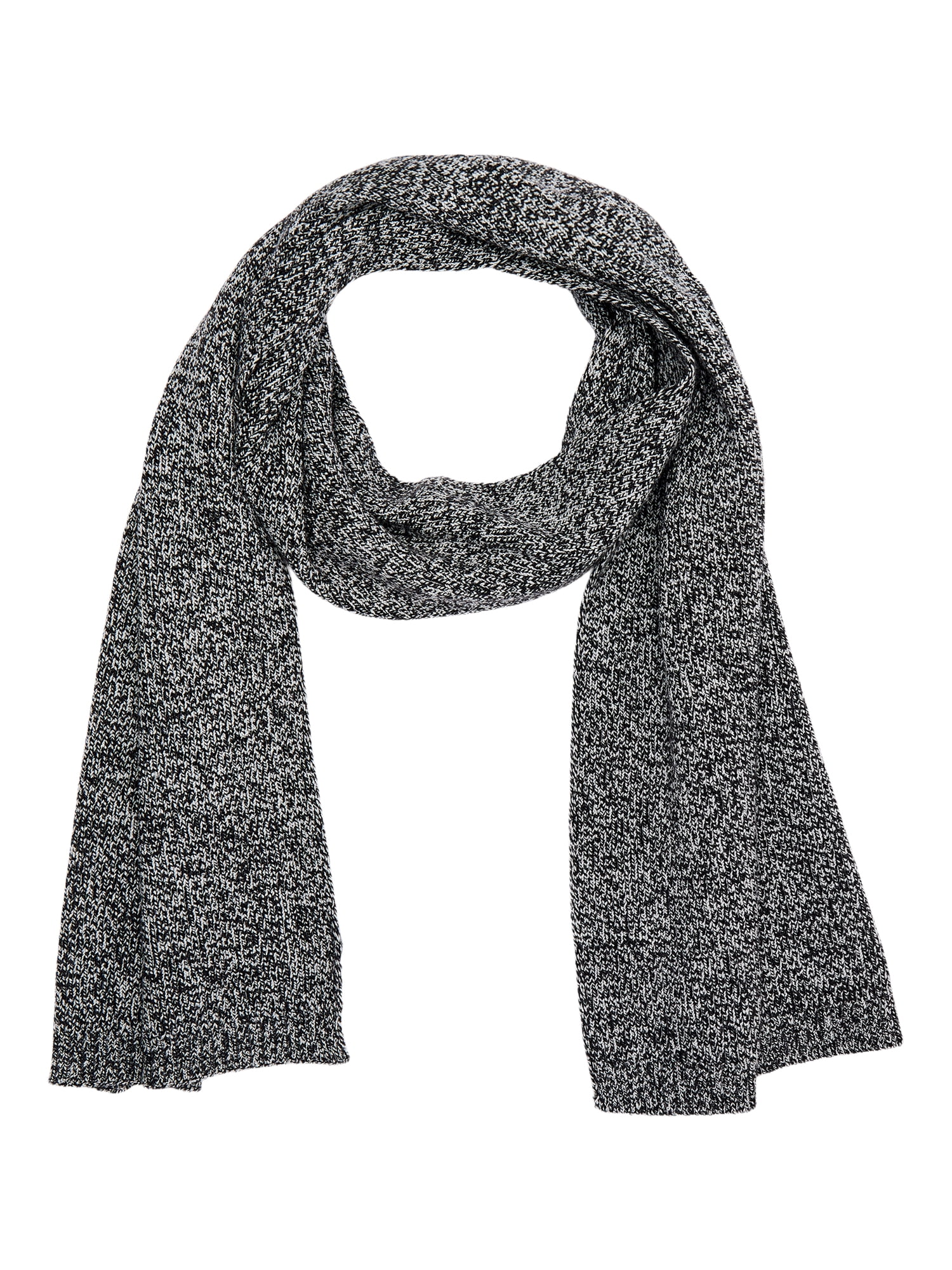 Time and Tru Women's Knit Scarf with Ribbed Trim, Black Soot/Winter White