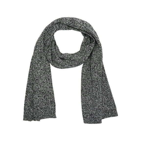 Time and Tru Women's Knit Scarf with Ribbed Trim, Black Soot/Winter White