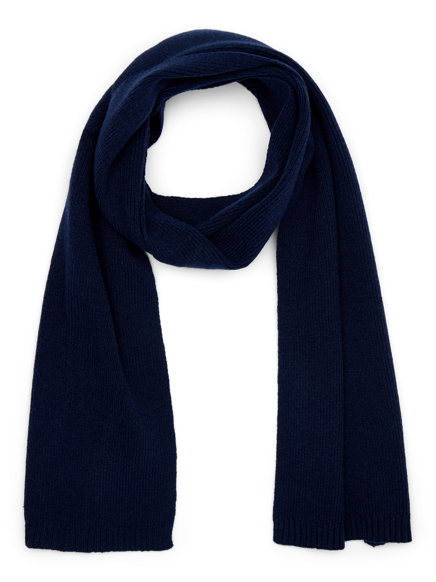 Time and Tru Women's Knit Scarf with Ribbed Trim, Dark Navy