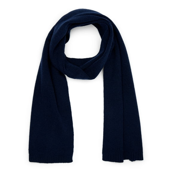 Time and Tru Women's Knit Scarf with Ribbed Trim, Dark Navy