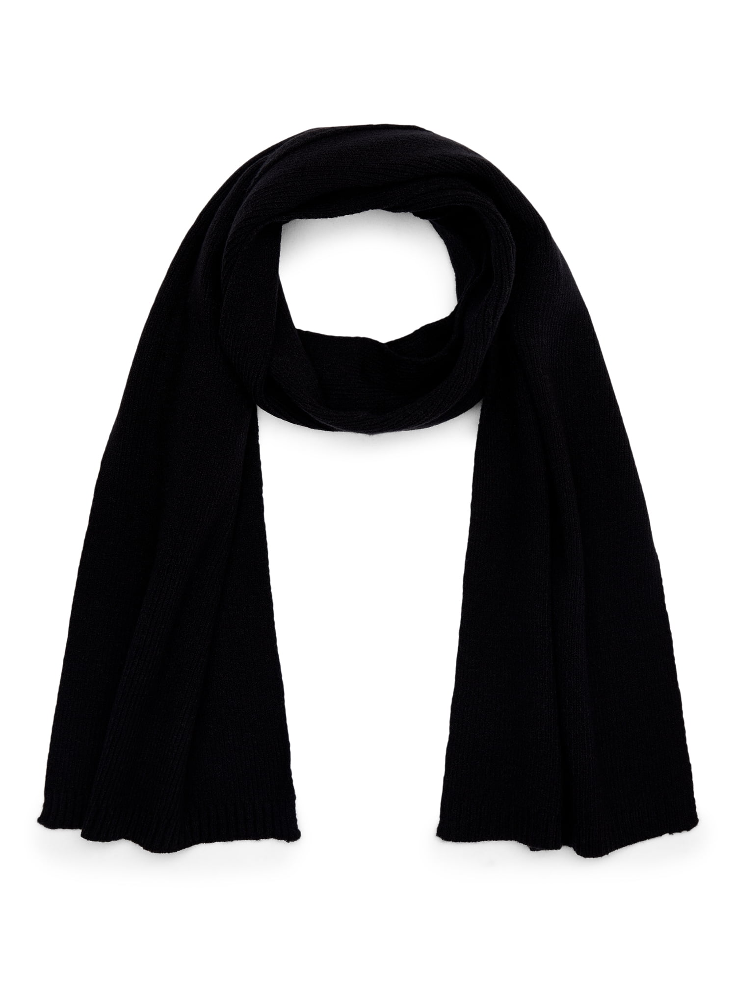 Time and Tru Women's Knit Scarf with Ribbed Trim, Black Soot