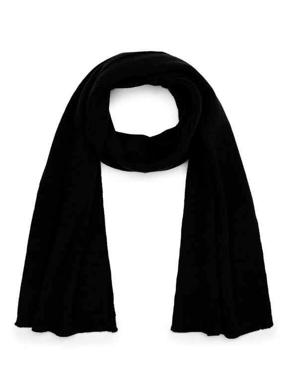 Women's Knit Scarf with Ribbed Trim, Black Soot