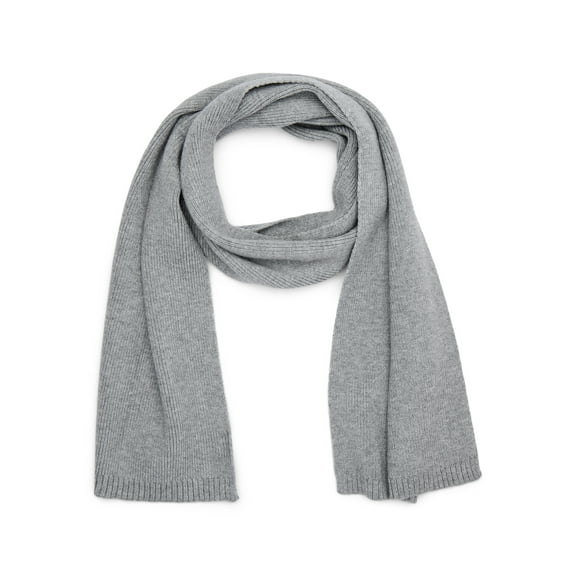 Time and Tru Women's Knit Scarf with Ribbed Trim, Medium Grey Heather