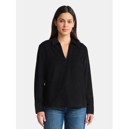 Time and Tru Women's Cotton Corduroy Popover Shirt with Long Sleeves, Sizes XS-XXXL