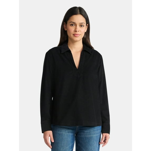 Time and Tru Women's Cotton Corduroy Popover Shirt with Long Sleeves, Sizes XS-XXXL