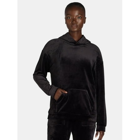 Time and Tru's Women’s Ribbed Velour Hoodie Sweatshirt, Sizes S-XXXL