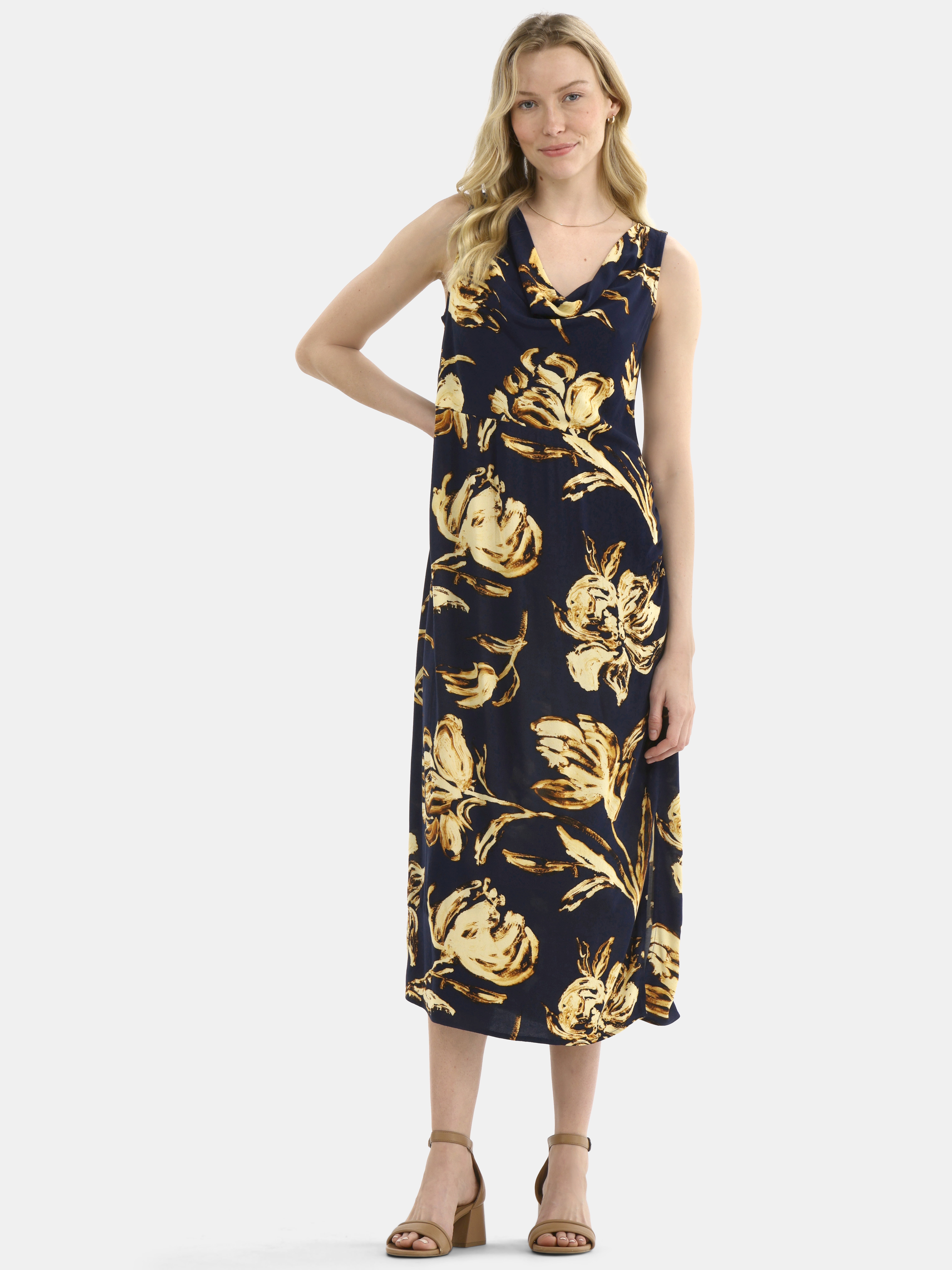 Time and Tru Women's and Women's Plus Cowl Neck Midi Dress, Sizes XS-4X