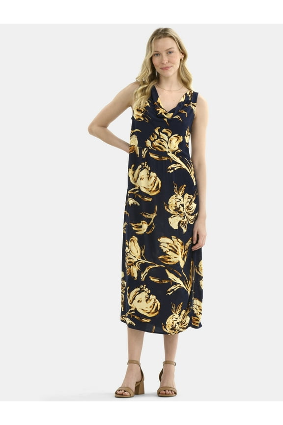 Women's and Women's Plus Cowl Neck Midi Dress, Sizes XS-4X