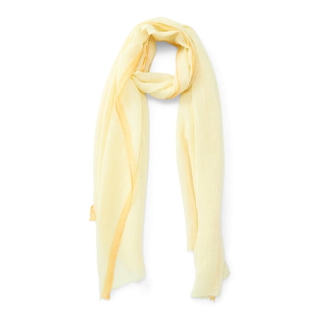 Time and Tru Women's Character-Inspired Oblong Crinkle Scarf with Fringe, Buttercream/Saffron Gold