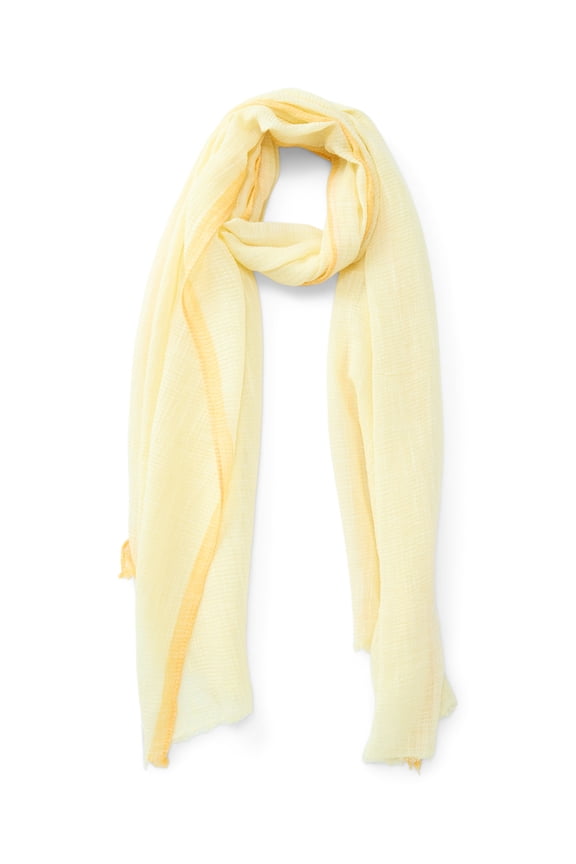 Women's Character-Inspired Oblong Crinkle Scarf with Fringe, Buttercream/Saffron Gold