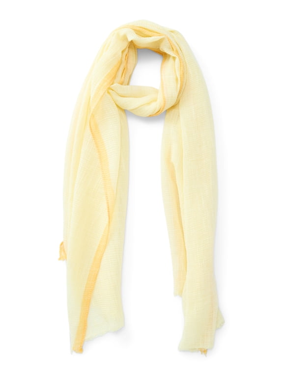 Women's Character-Inspired Oblong Crinkle Scarf with Fringe, Buttercream/Saffron Gold