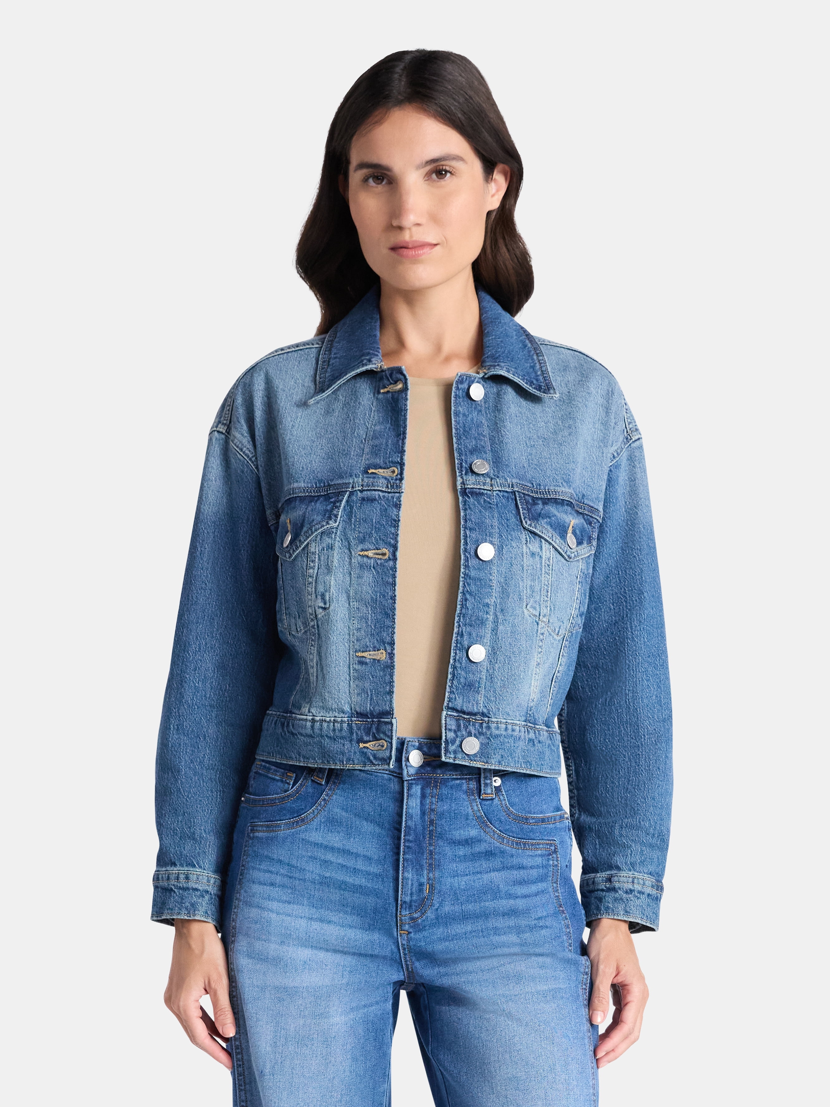 Time and Tru Women’s Cropped Denim Jacket, Sizes XS-3XL
