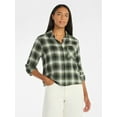 thumbnail image 1 of Time and Tru Women's Cropped Flannel Shirt with Long Sleeves, Sizes XS-XXXL, 1 of 5