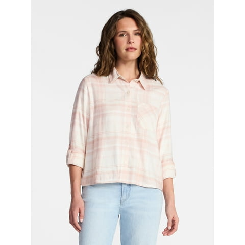 Women's Cropped Flannel Shirt, Sizes XS-XXXL