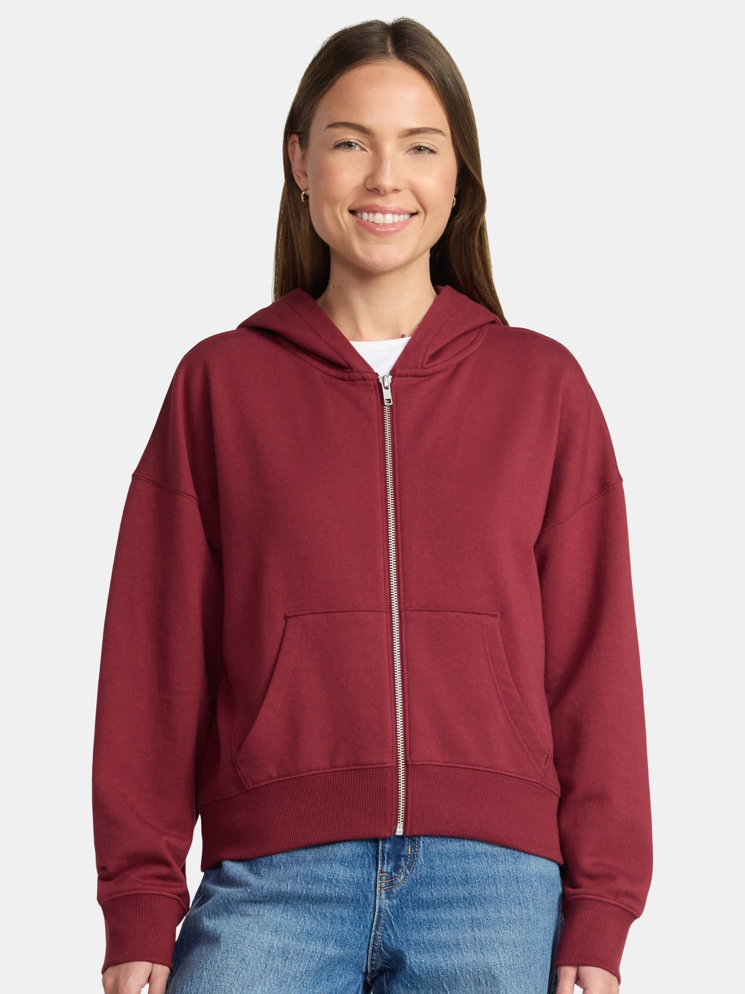 Time and Tru Women's Cropped Zip Up Fleece Hoodie, Sizes XS-XXXL