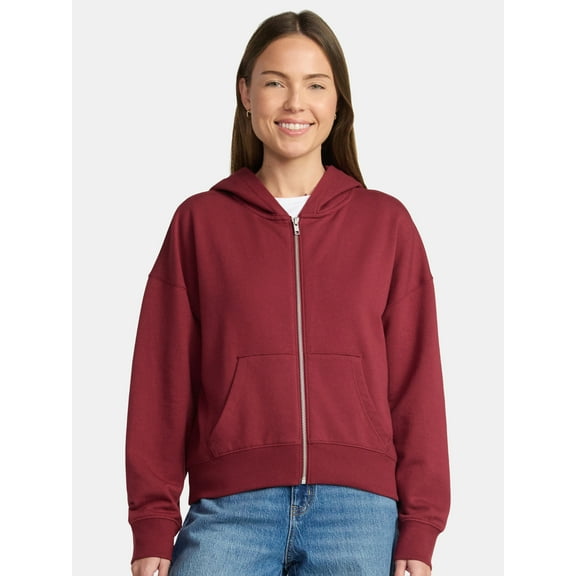 Time and Tru Women's Cropped Zip Up Fleece Hoodie, Sizes XS-XXXL