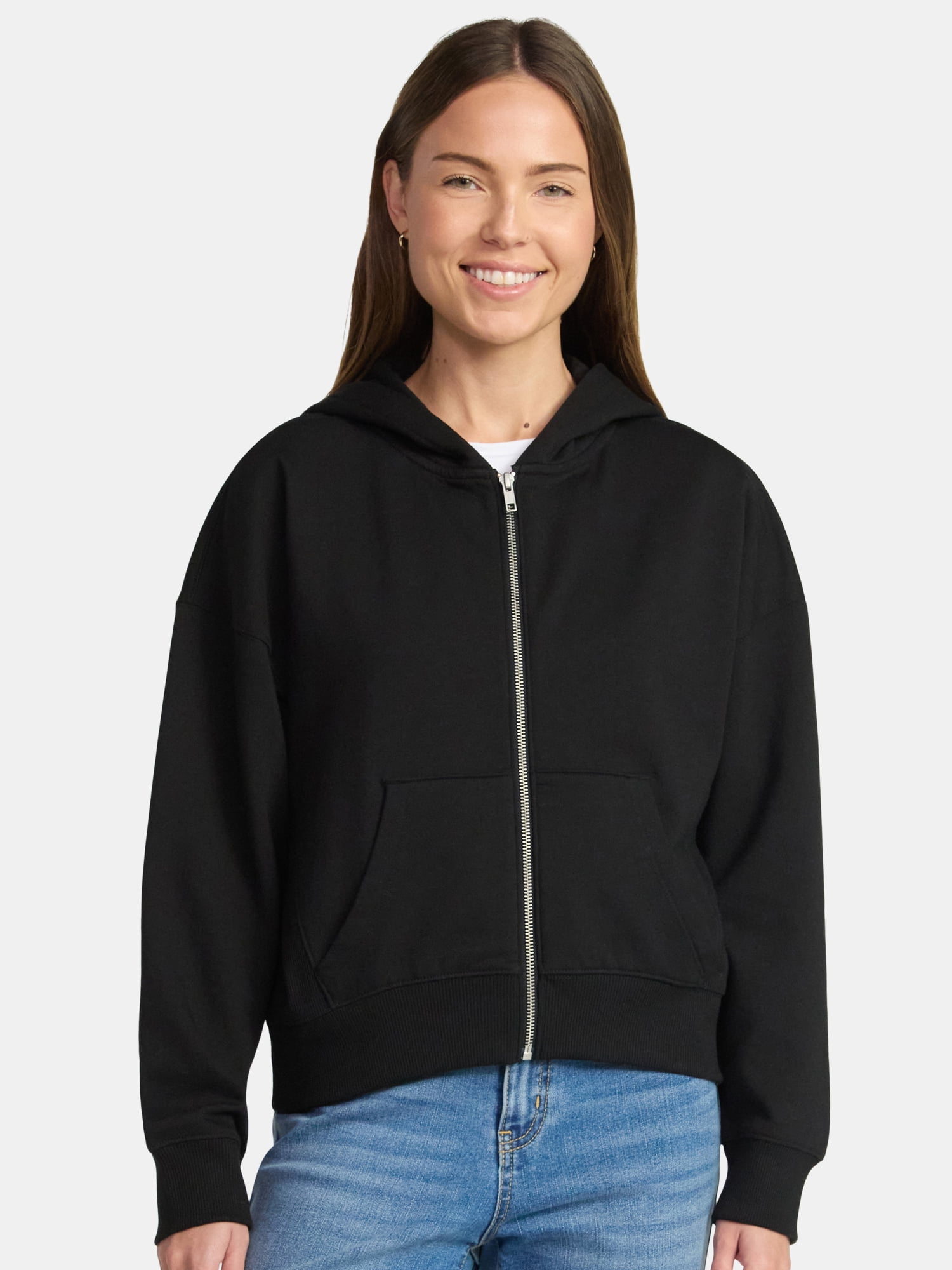 Time and Tru Women's Cropped Zip Up Fleece Hoodie, Sizes XS-XXXL