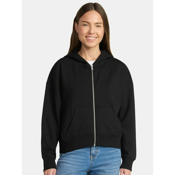 Time and Tru Women's Cropped Zip Up Fleece Hoodie, Sizes XS-XXXL