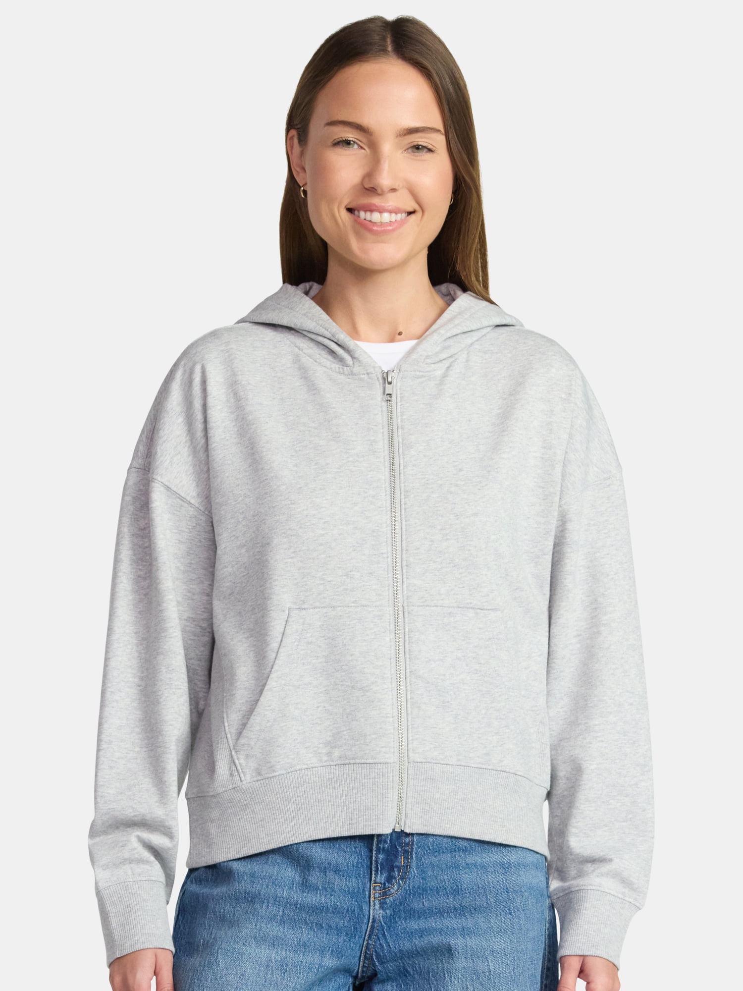Time and Tru Women's Cropped Zip Up Fleece Hoodie, Sizes XS-XXXL