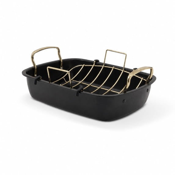Thyme & Table Black & Champagne 2-Piece Nonstick Roasting Pan and Rack Set