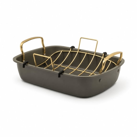 Thyme & Table Moss Green & Champagne 2-Piece Nonstick Roasting Pan and Rack Set